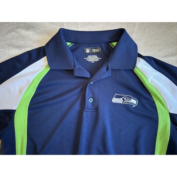 Seattle Seahawks Shirt Men's Large Blue Short Sleeve Polo Collared NFL Football - Picture 7 of 10